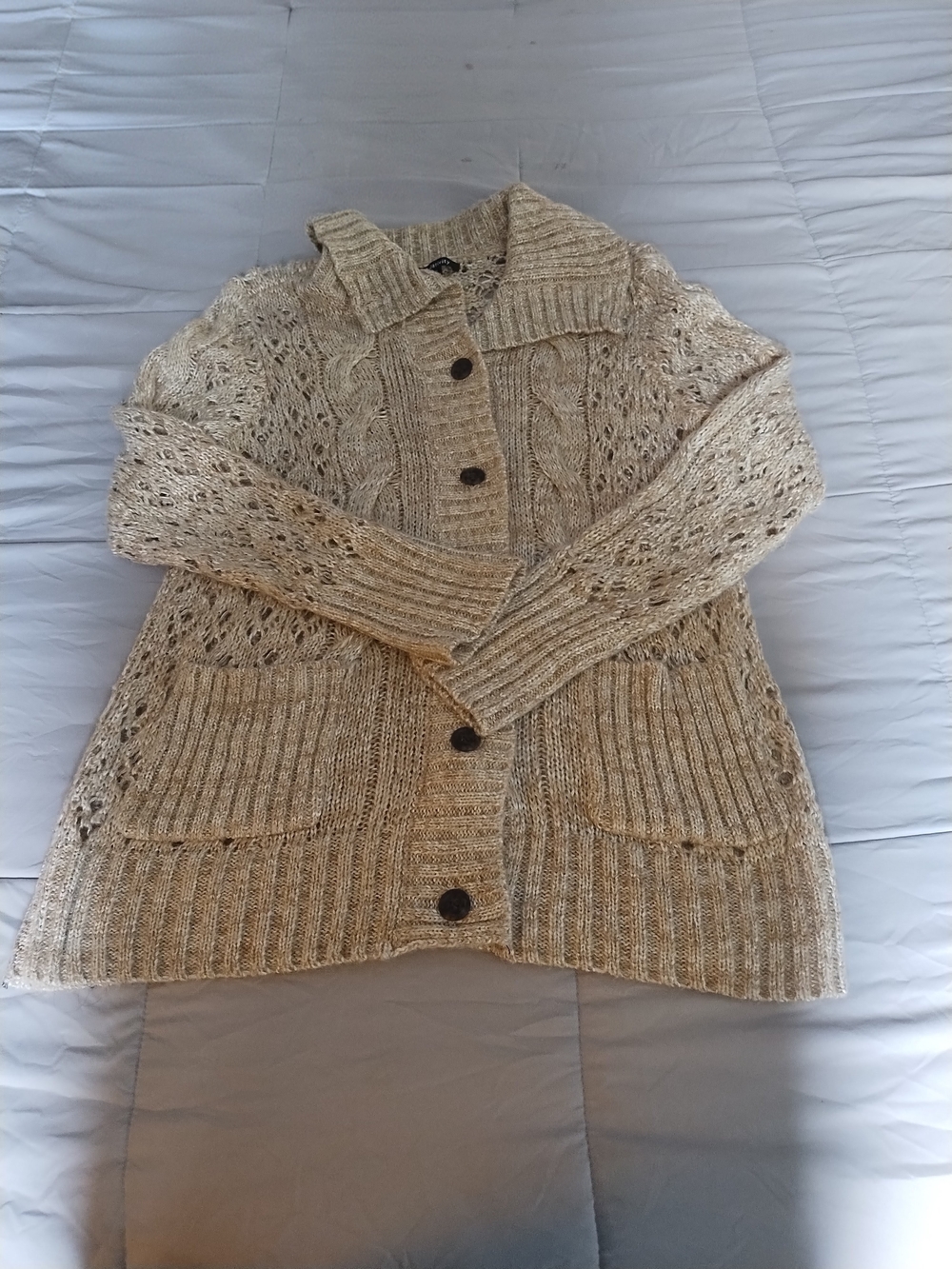 Relativity Cream Open-Knit Button Cardigan